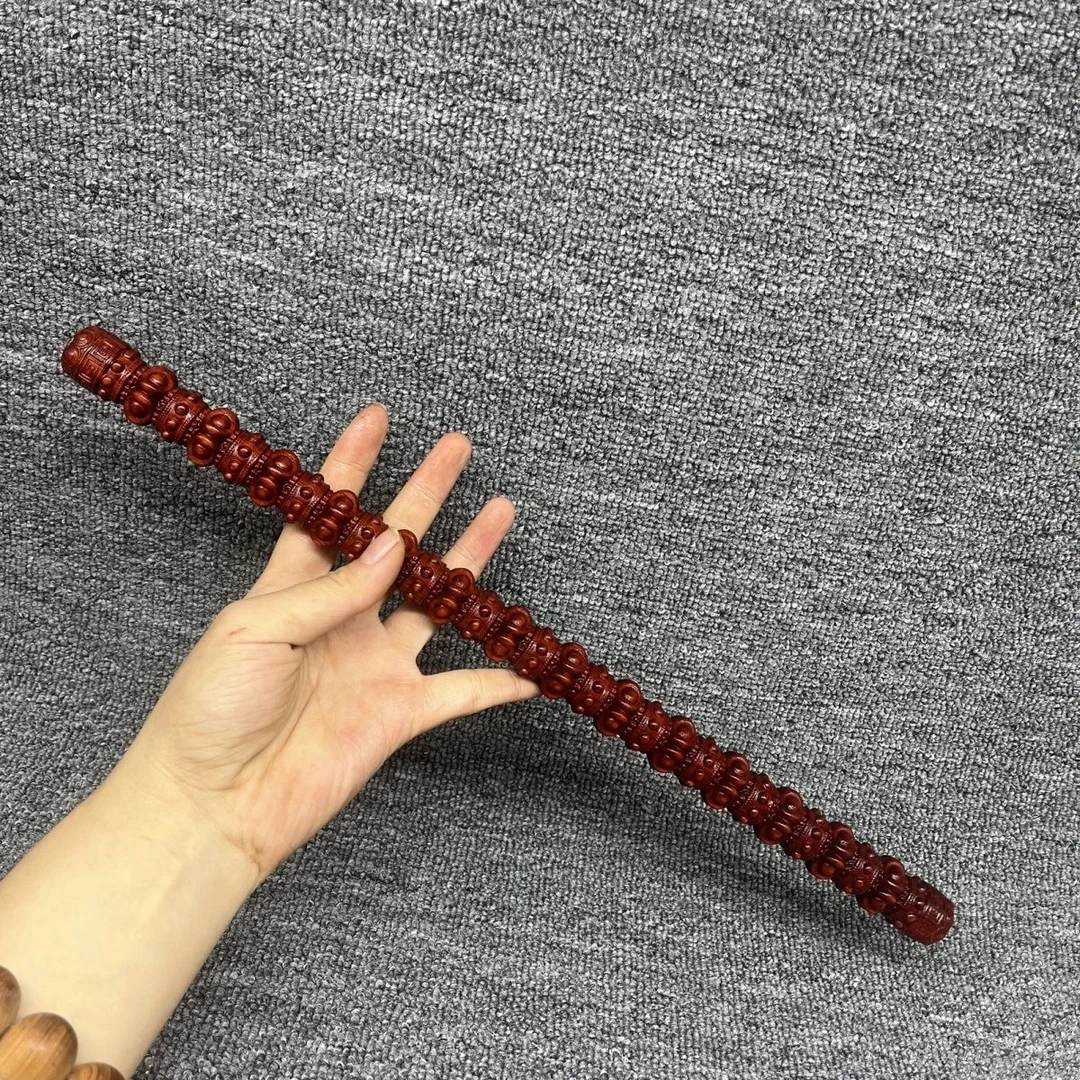 紫檀木整木雕刻放漏40cm满雕小元宝抓钱元宝棍