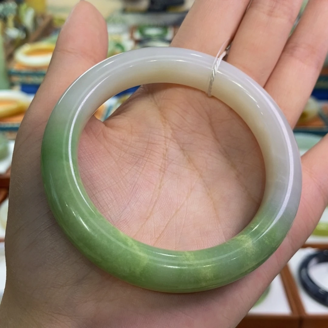 和田玉手镯未镶嵌俄料翠青57/58