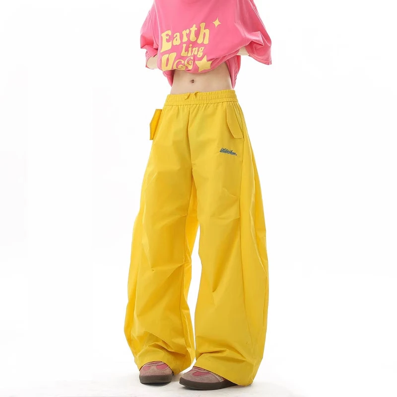 多巴胺夏季休闲裤男女褶皱薄款速干运动裤直筒裤宽松阔腿裤弯刀裤