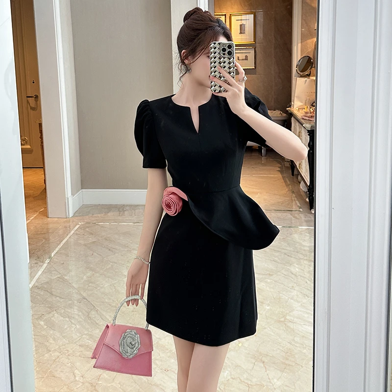 性感复古小众名媛气质显瘦小个子收腰设计感连衣裙15369