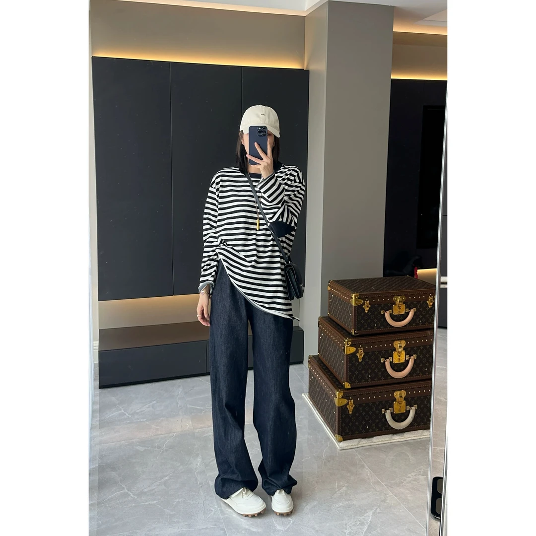 W N N 新品-松紧牛仔裤-2025年新款宽松松紧腰阔腿显型牛仔裤