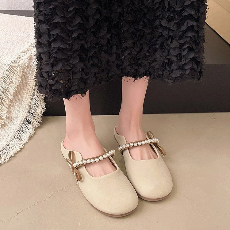 法式珍珠包头凉拖鞋外穿夏新款舒适平底玛丽珍拖鞋百搭时尚网红