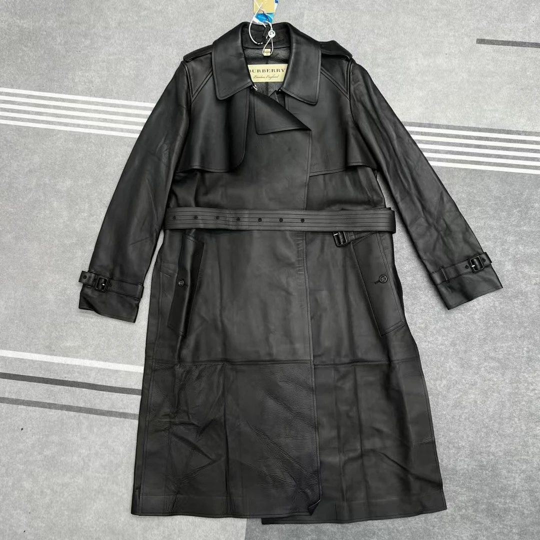 未使用 BURBERRY/博柏利 皮衣大衣长款标准欧美风长款常规真皮男
