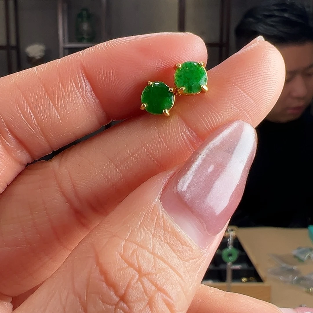 翡翠银S925镶嵌耳饰耳环41