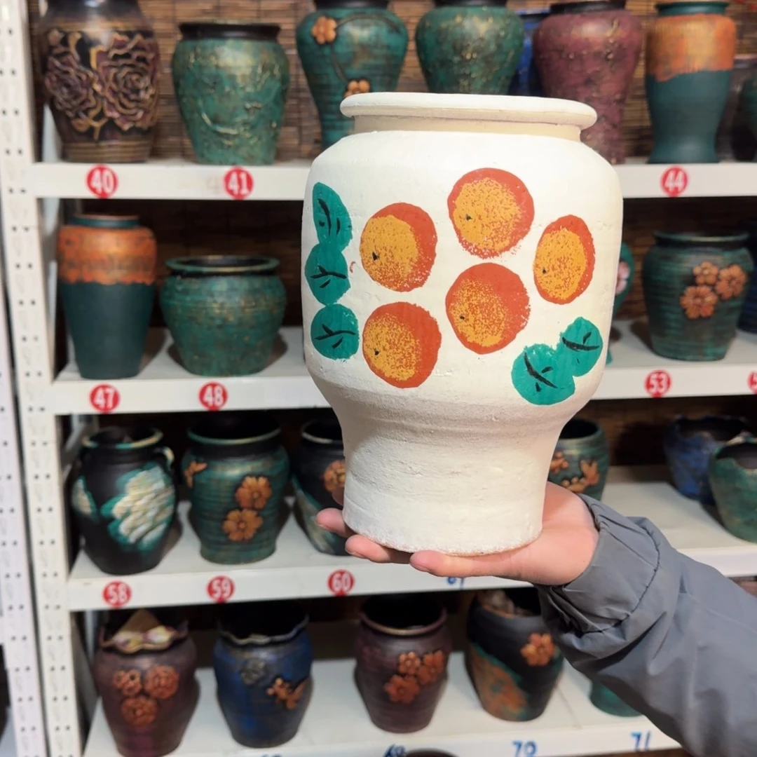 红陶红陶浮雕花盆炸炸炸