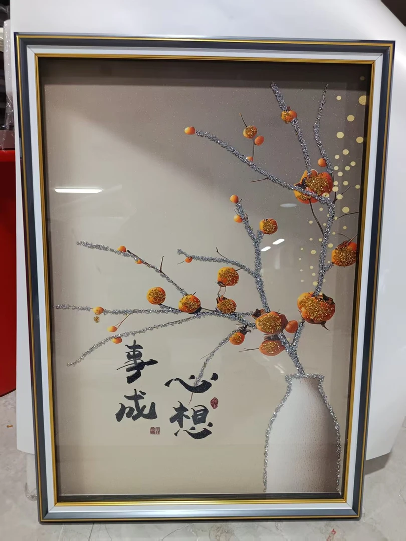FL008心想事成晶瓷镶钻装饰画柿柿如意餐厅画电表箱画餐桌画