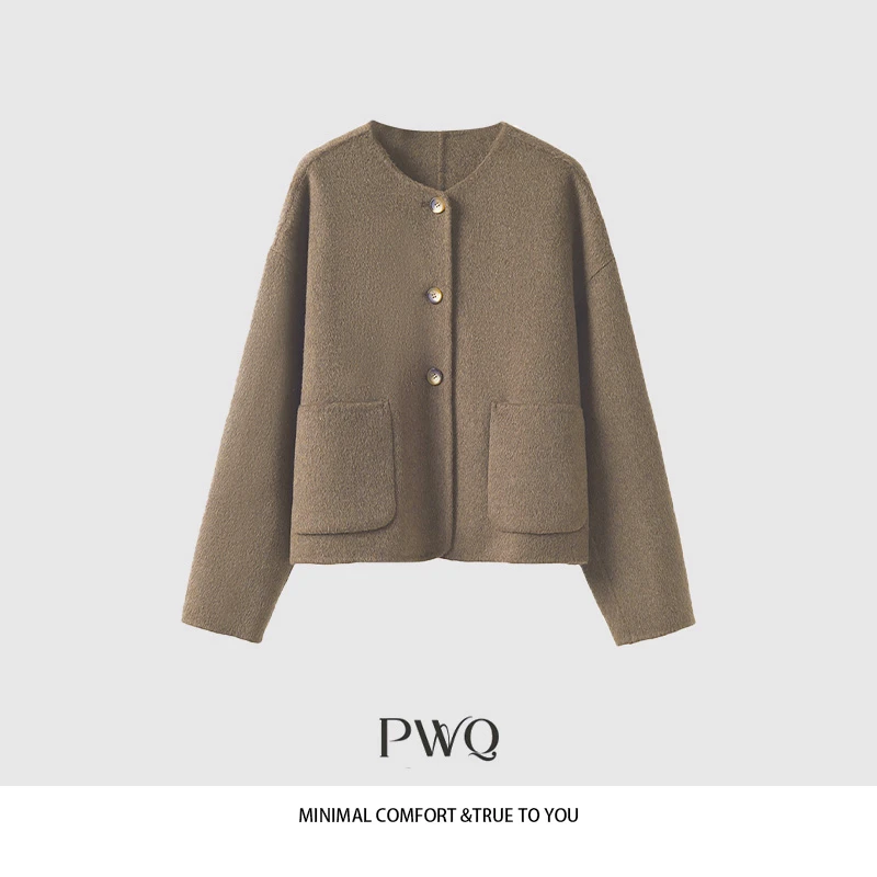 大衣短款圆领单排扣绒老风松弛感女装赴约极简ZX-256138DD