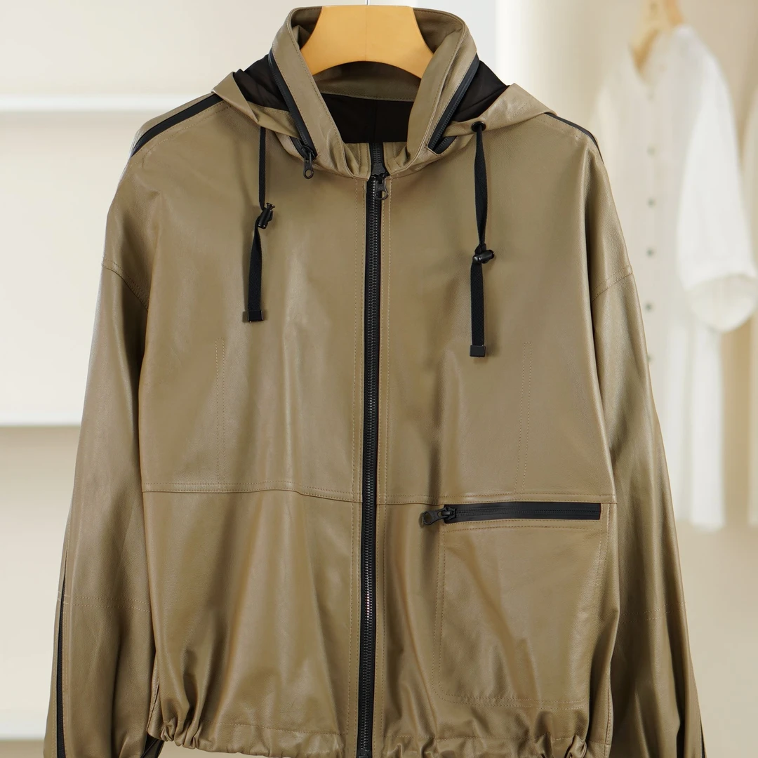 【麦笛01】5060134 春秋连帽皮外套品牌撤柜