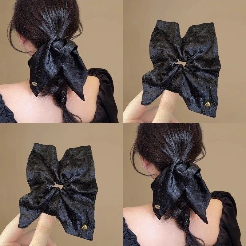 韩系女主！优雅黑色丝质金标大肠发圈小众设计气质皮筋扎头发发圈