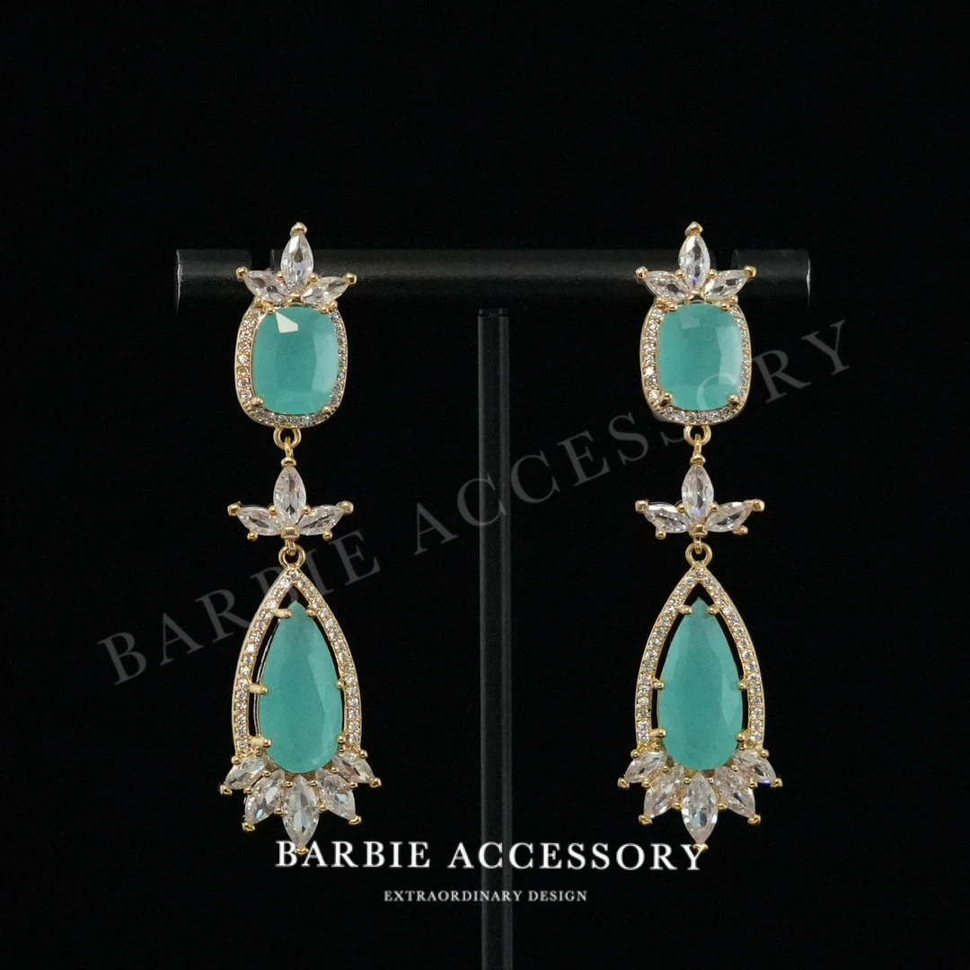 铜合金合成锆石耳饰 【光蓝极】法式中古轻奢设计款高级感耳环