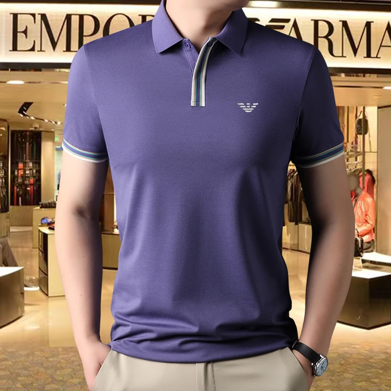 意大利轻奢夏季高档男士纯棉短袖POLO衫薄款半袖翻领休闲纯色t恤