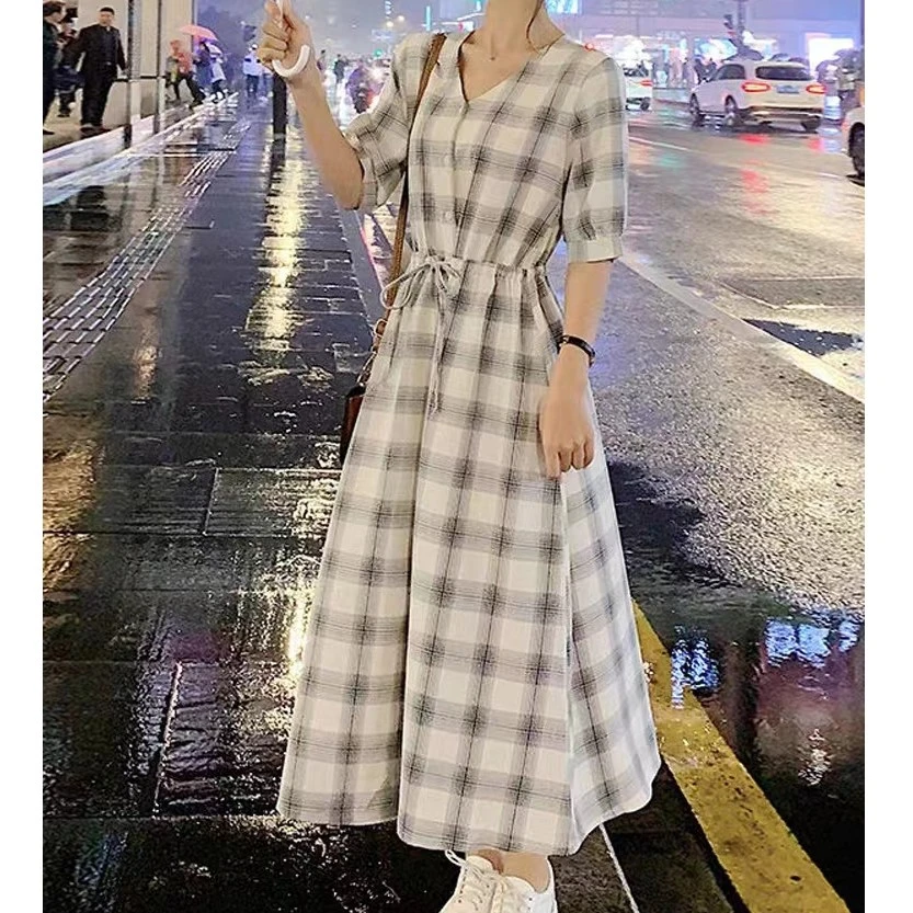 4208黑白格连衣裙
