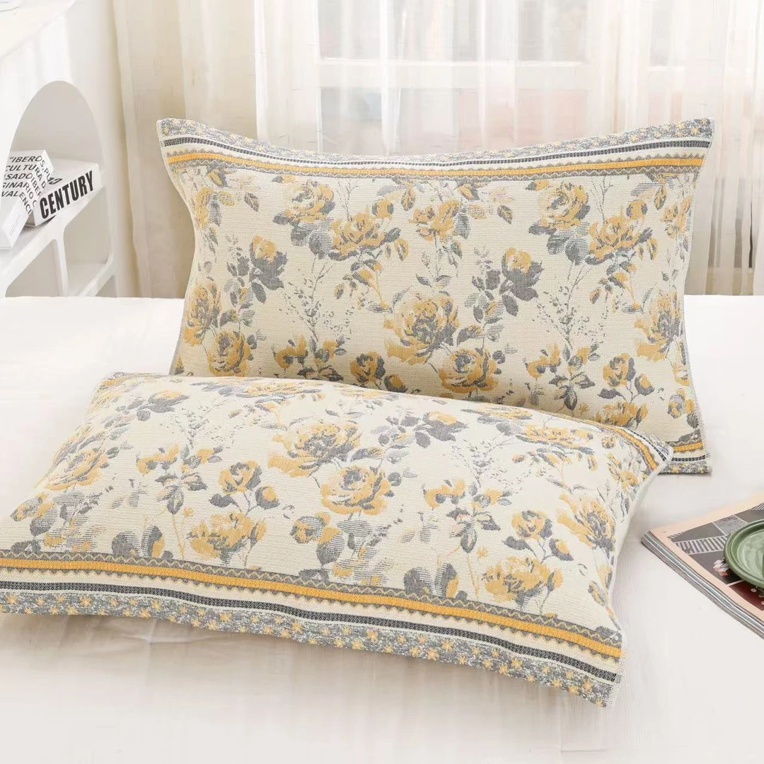 水墨花艺-简约高档罗布麻枕巾52*78cm吸汗透气双面（两条装）枕套