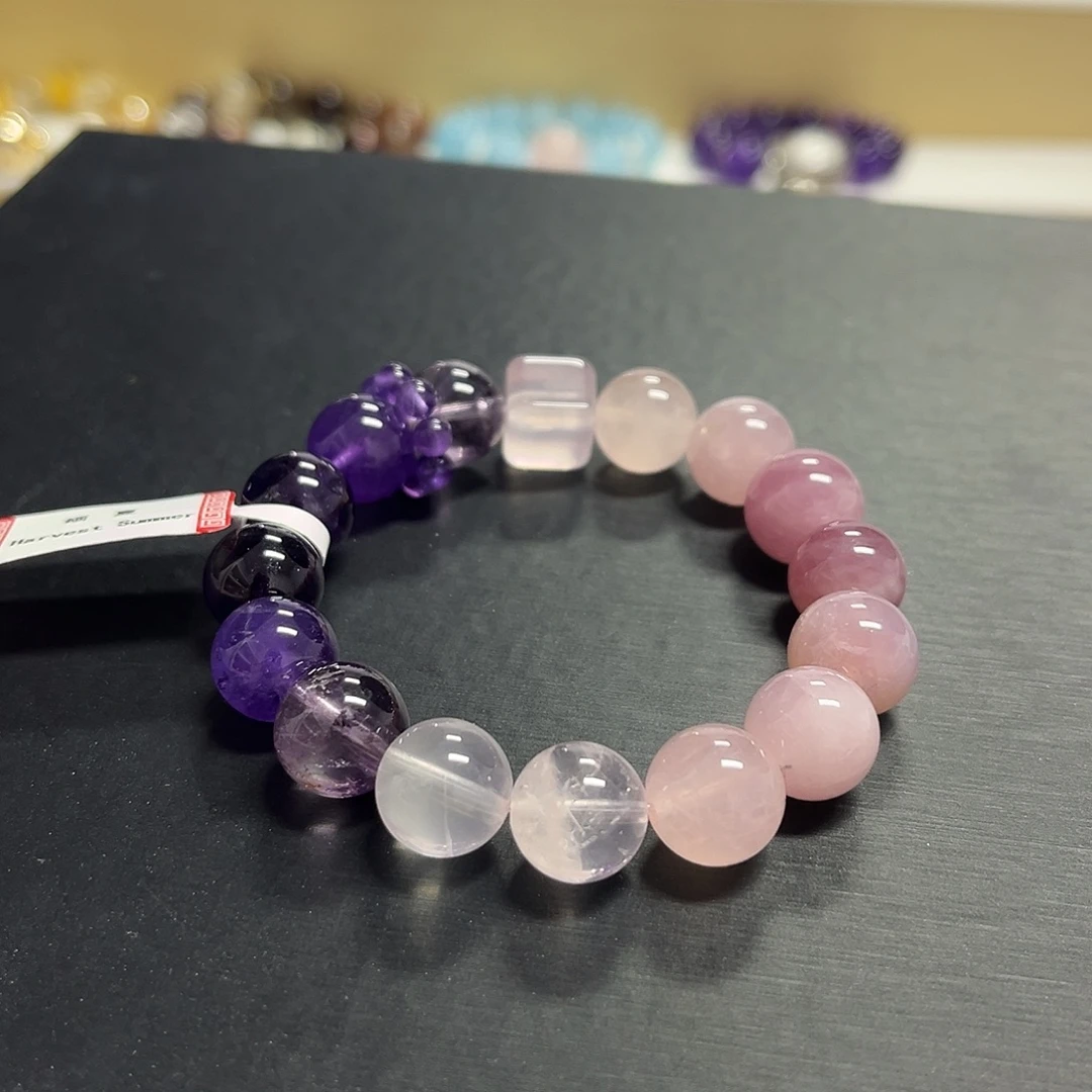手链未镶嵌水晶粉水晶加紫水晶设计款手串