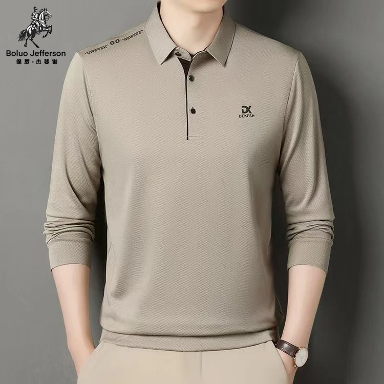 保罗杰斐逊春秋款长袖T恤翻商务休闲翻领中年男士纯色polo衫体恤