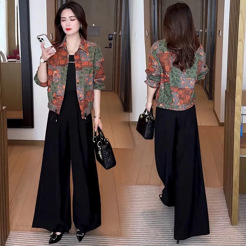 时尚休闲短外套女士春秋新款洋气宽松显瘦小个子夹克衫印花上衣潮