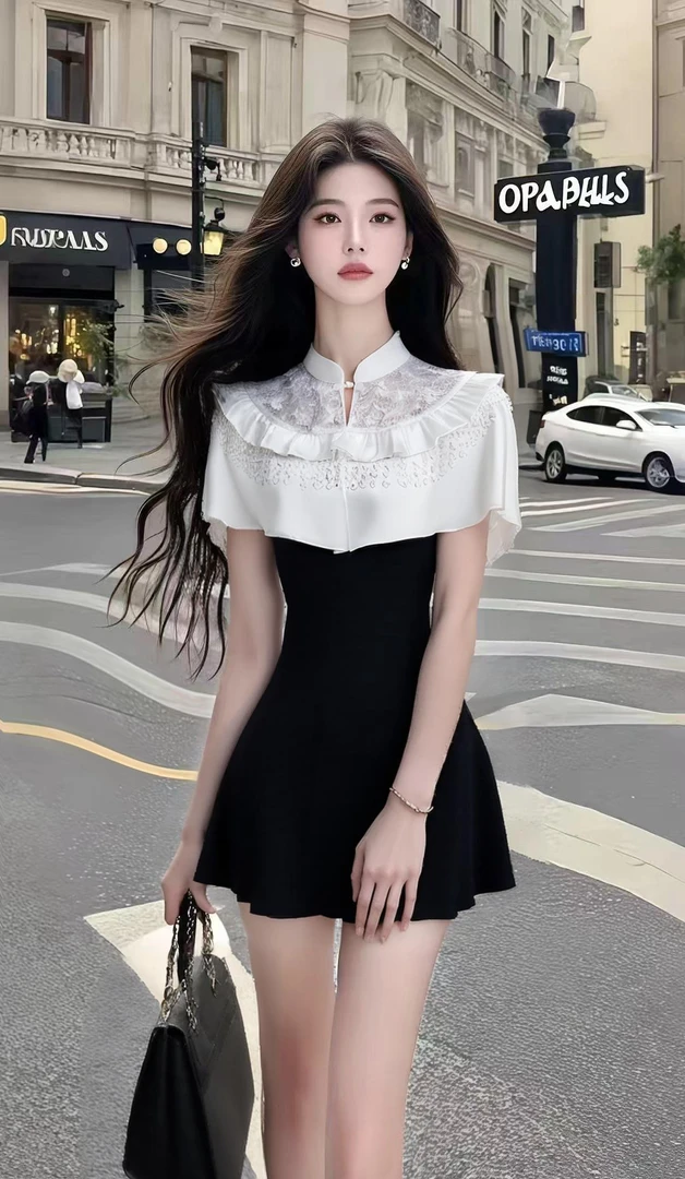 黑白拼接辣妹小心机时尚气质温柔小众设计感修身短款显瘦夏季新款