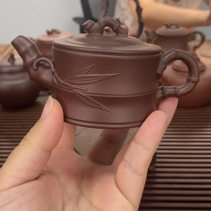 茶壶紫砂紫泥120毫升竹段微瑕疵不退换