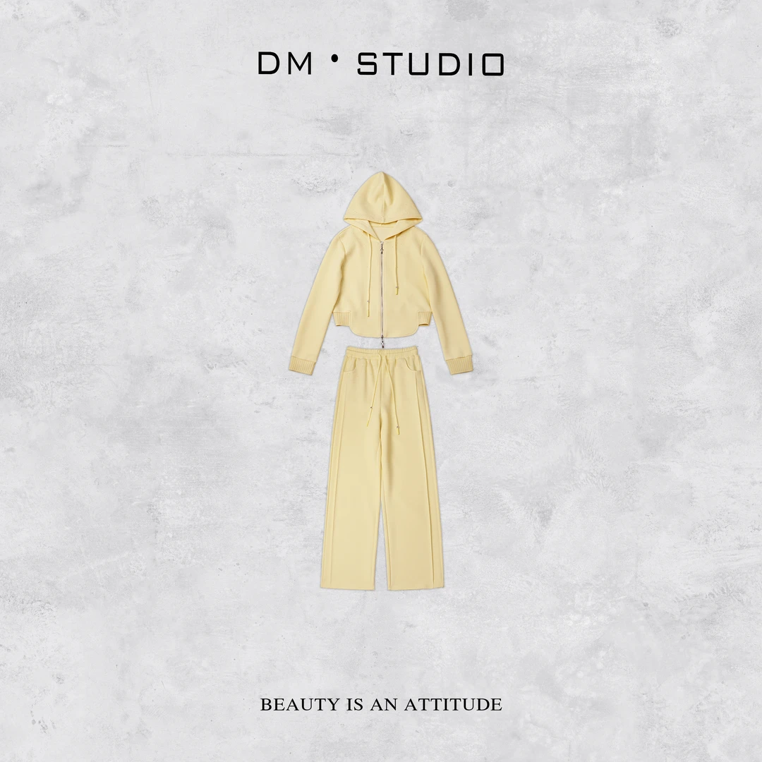DEDM-DM•STUDIO/百搭气质小众拉链连帽卫衣+拖地长裤套装（81315）