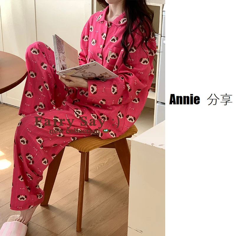 棉纱亮色/韩国ins风/Fairy Say /小印花/睡衣女/长袖薄款家居套装