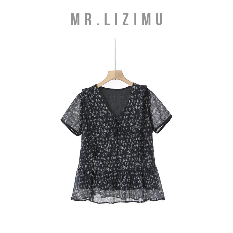 李子木先生V领碎花短袖小衫夏季新款爆款2025女款时尚小衫D6093