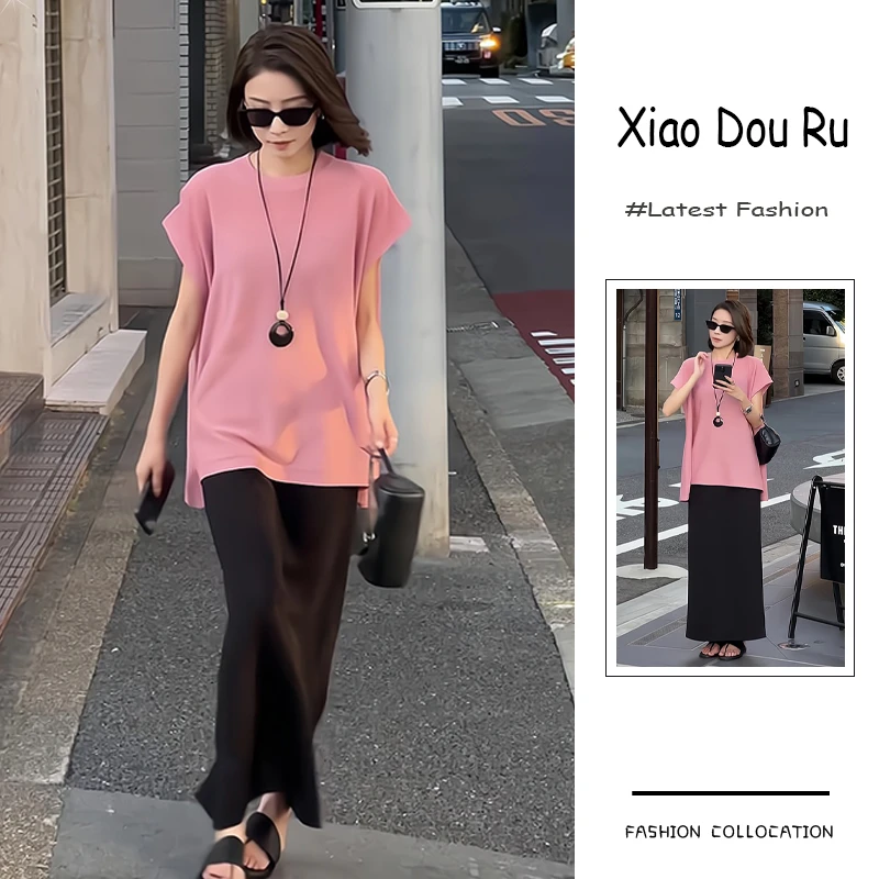 夏季流行穿搭一套新款2025年韩系慵懒风宽松显瘦上衣半身裙两件套