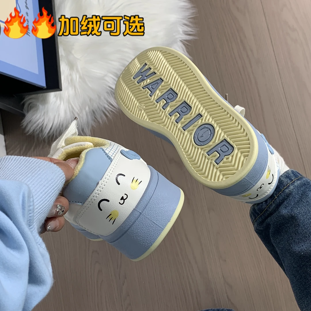 回力可爱猫猫小白鞋女2025秋冬新款加绒二棉鞋厚底板鞋原创休闲鞋