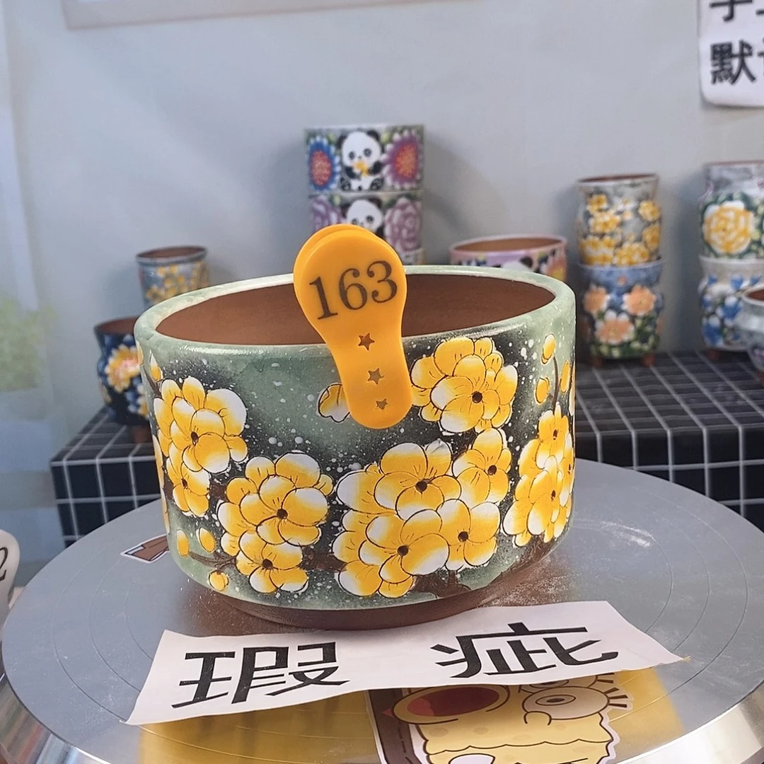 红泥花盆红陶手绘花盆
