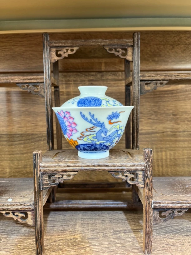 景德镇青花斗彩华彩之鹿珐琅彩大盖碗盖碗创汇陶瓷