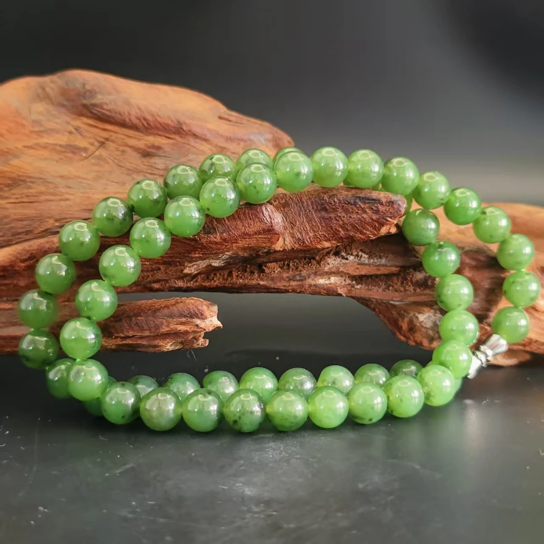 Q和田玉碧玉圆珠项链（卡8）2701