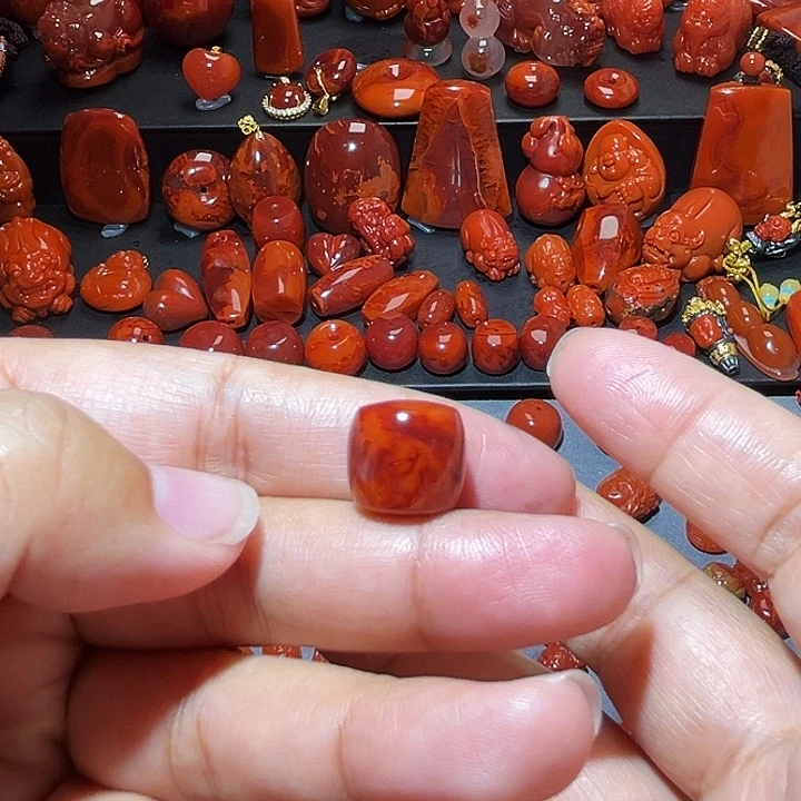 南红玛瑙未镶嵌配饰火焰纹妖花直切13.6mm