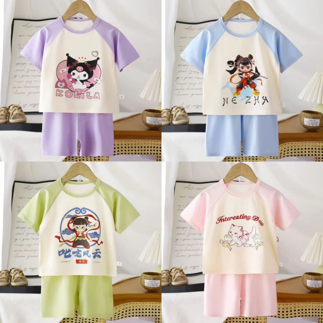 【福利款】儿童夏季新款莱赛尔套装男童女童无骨家居服宝宝天丝睡衣