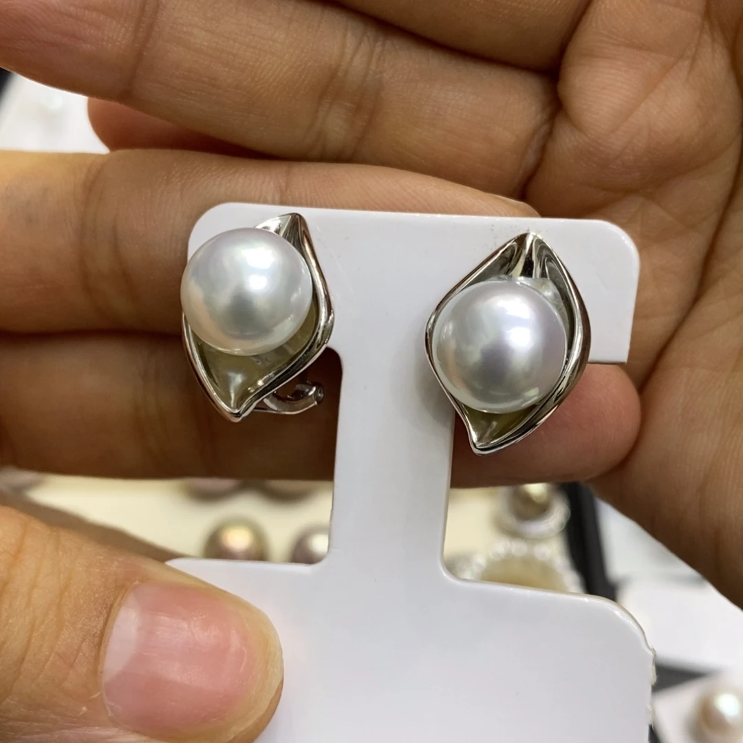 海水珍珠耳饰银S925镶嵌
