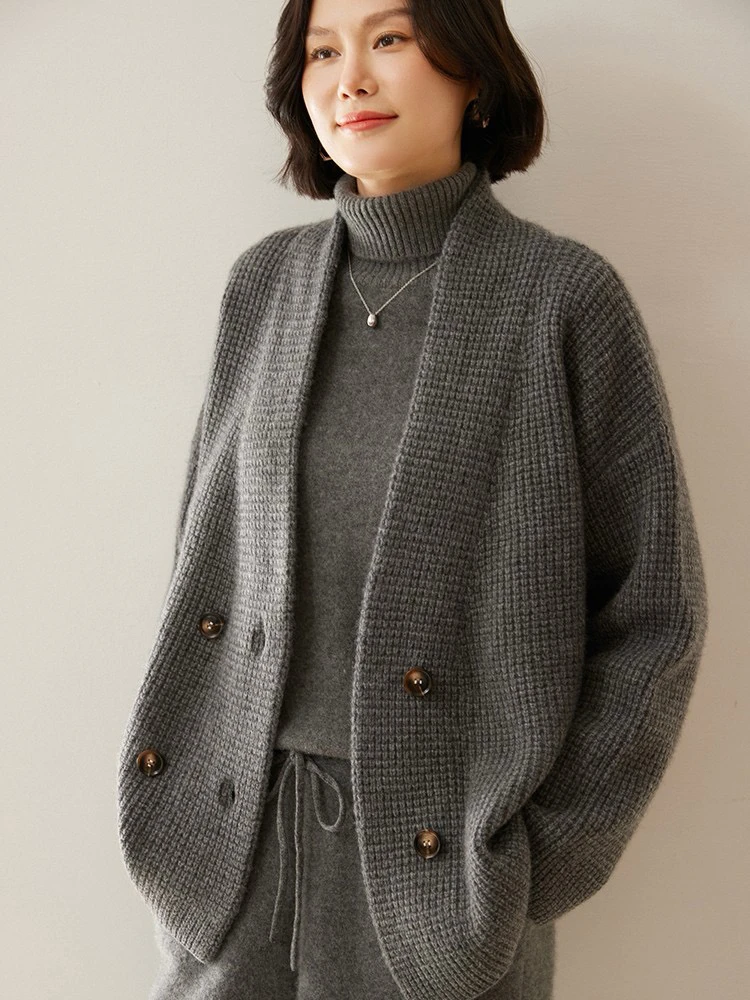 西装款羊绒大开衫 rc 24122 潮牌时尚加厚宽松