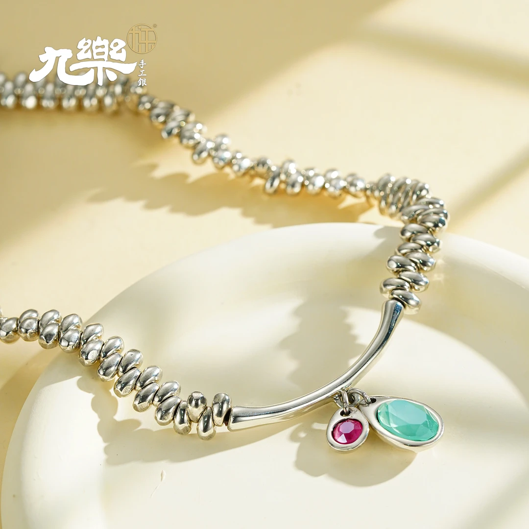 九乐 链子925银 异形珠弯管切割面绳链