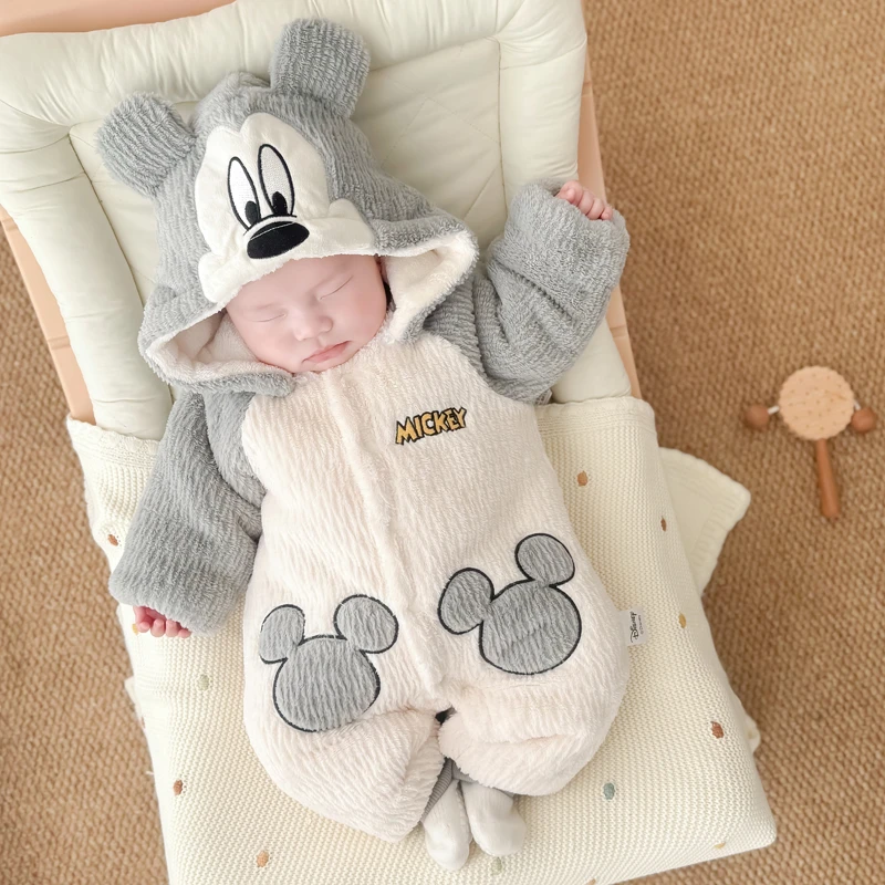 Disney/迪士尼婴儿加绒外出连体衣拜年服加厚保暖哈衣宝宝冬天