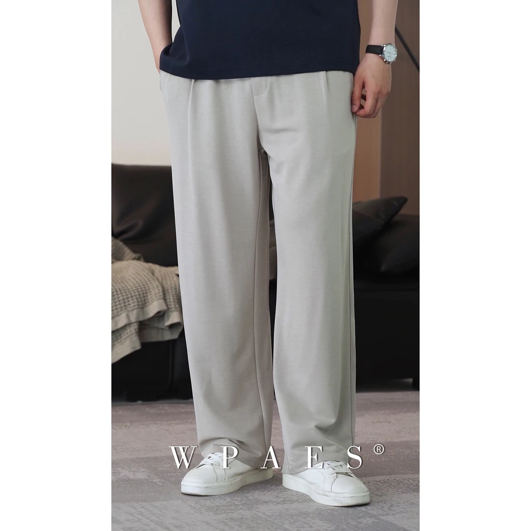 夏季冰软丝高级感宽松阔腿裤男薄款纯色柔软简约休闲直筒夏季西裤