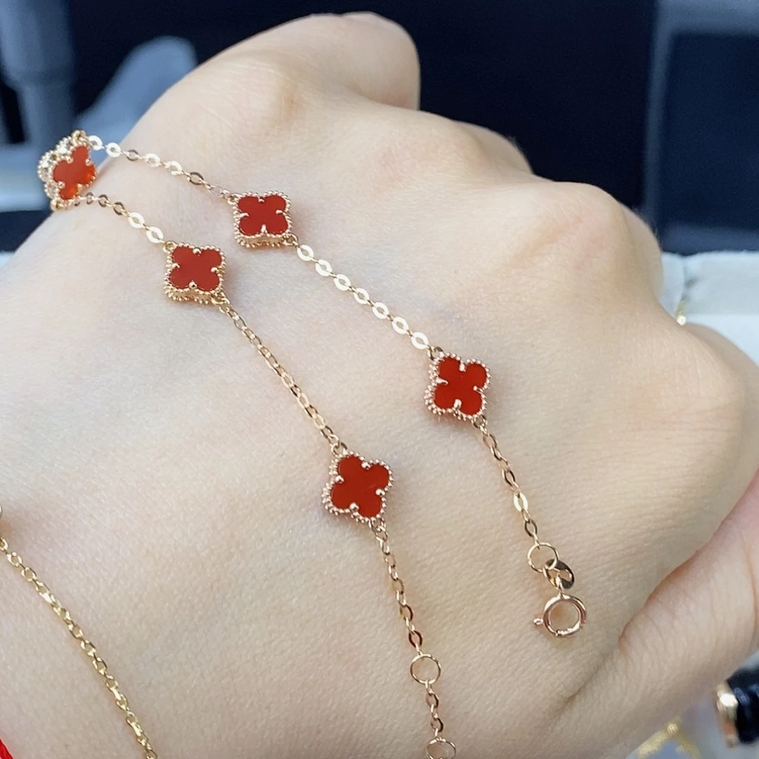 玛瑙/玉髓手链18K金镶嵌红7mmk枚