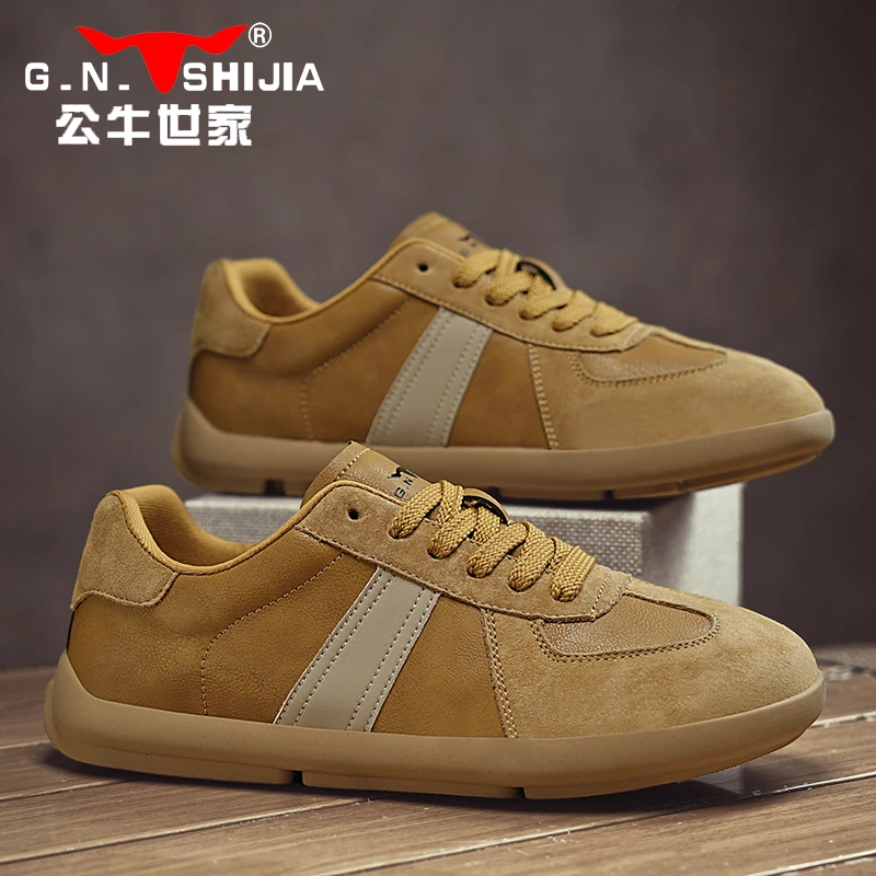 公牛世家男鞋春季爆款户外百搭德训休闲鞋子低帮复古运动阿甘板鞋
