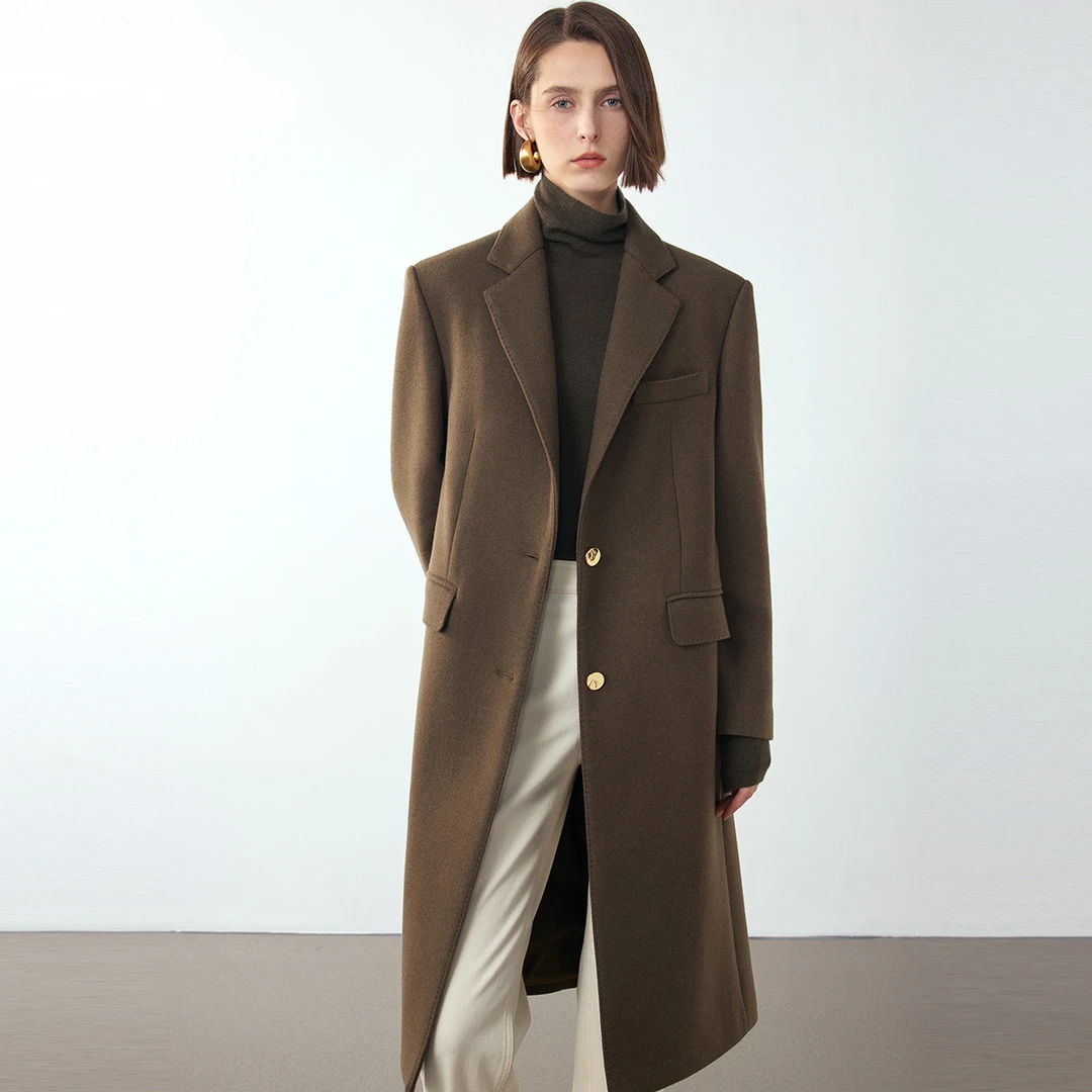 LANCY/朗姿【专柜同款】西装大衣冬季中长款法式复古通勤气质呢子