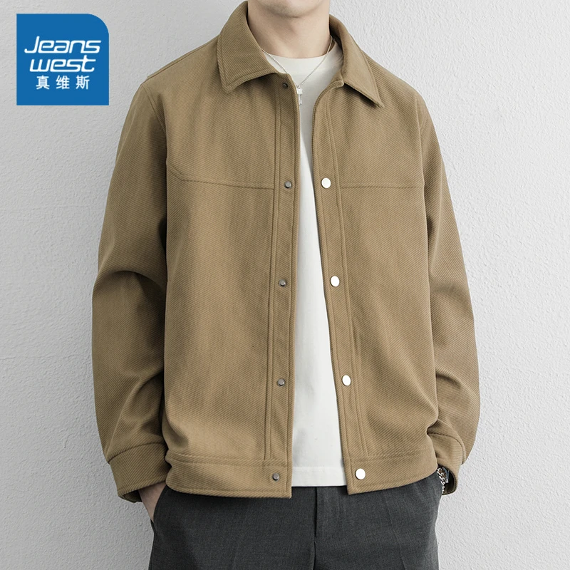 真维斯外套男秋季新款大码翻领痞帅工装上衣服潮流高级感宽松夹克