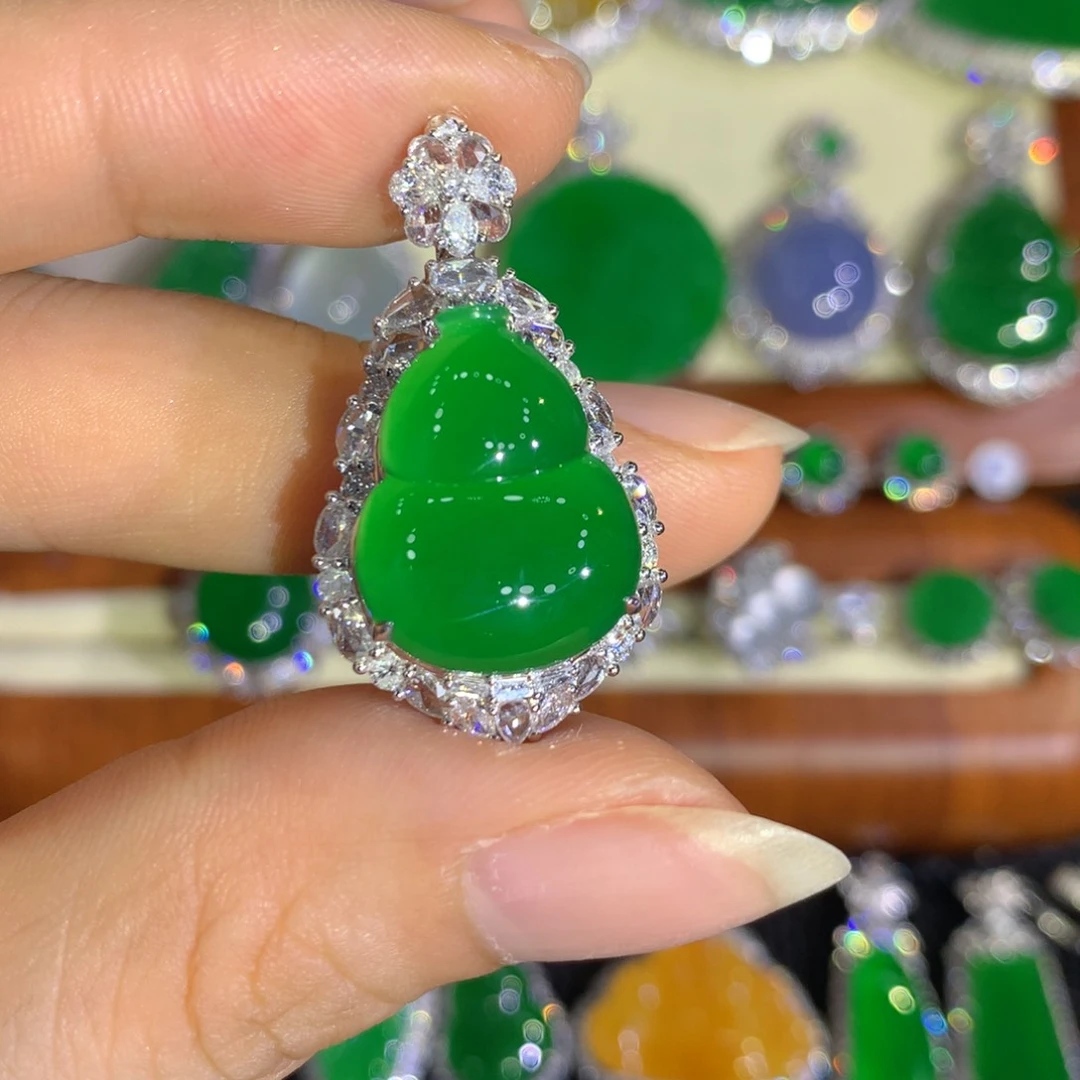 翡翠18K金镶嵌颈饰葫芦戒指吊坠2用款