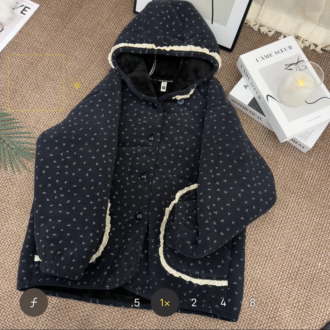 【七安倩】加厚连帽碎花家居服上衣25300