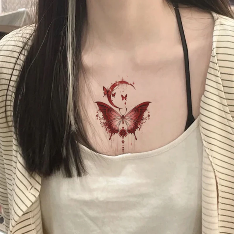 彩色纹身贴纹身贴纸蝴蝶防水持久女锁骨手腕可爱卡通贴纸110-210