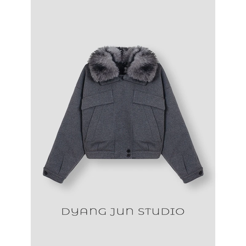 DYANGJUN【夹克】花灰肌理挺括大毛领设计感飞行夹克