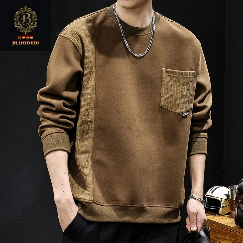 吉罗德蒂秋冬美式印花男士卫衣长袖潮流拼色加绒套头加厚迷彩风男