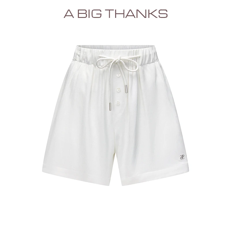 ABIGTHANKS 2025新品谭维维明星同款刺绣亚麻松紧短裤 ABT2022273