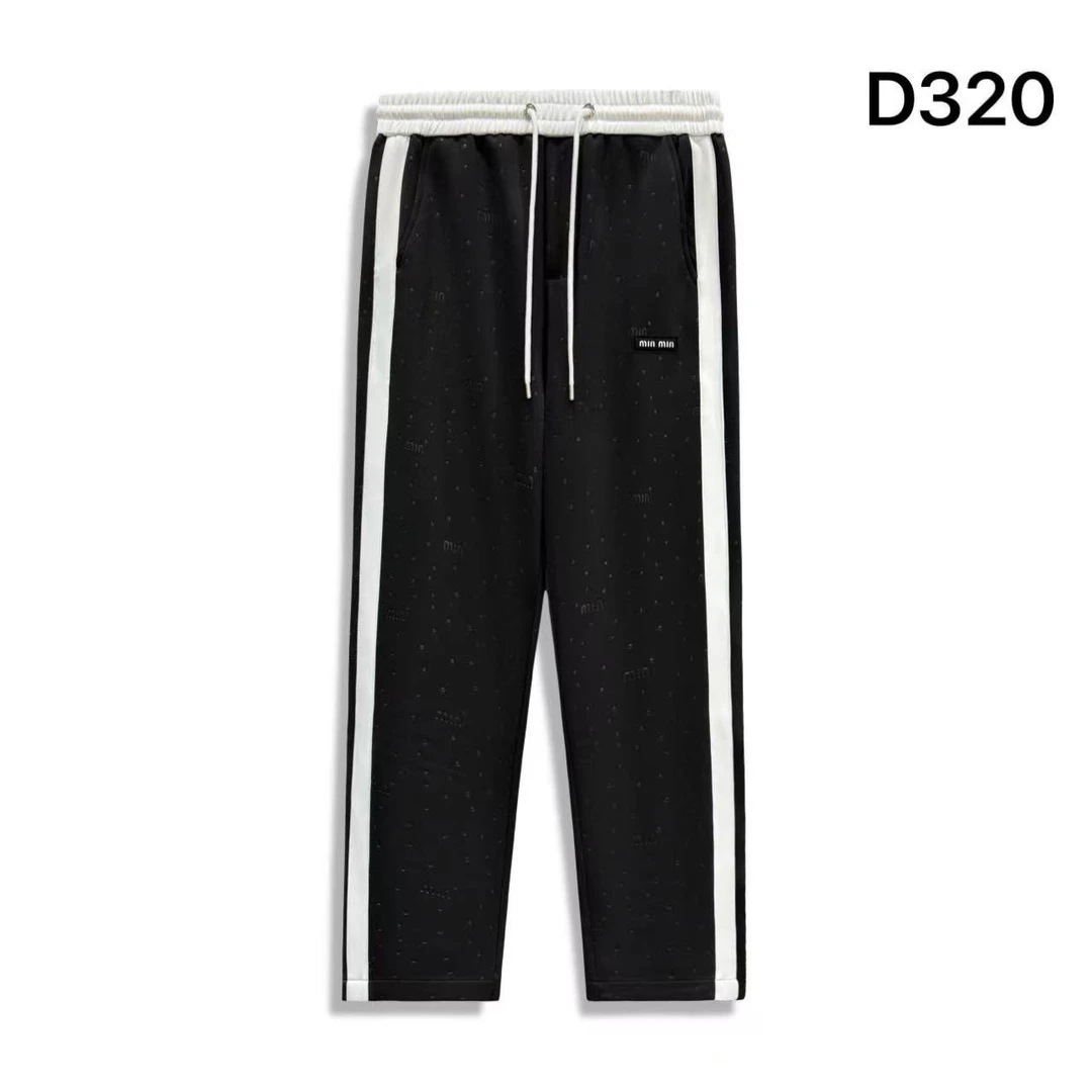 HI-D320-秋季新款休闲直筒撞色拼接时尚男女百搭运动松紧腰长裤