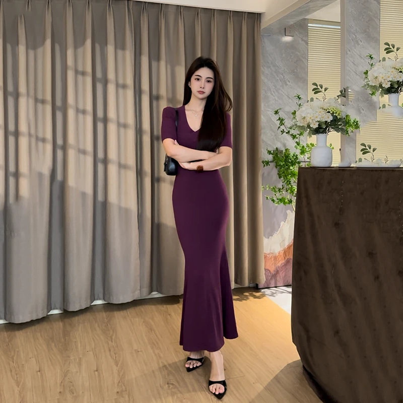 法式恋夏风气质显瘦后妈裙2025爆款夏季新款包臀长款鱼尾连衣裙子