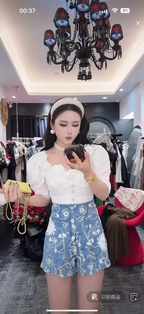 大气元（短裤）《设计款》法式浪漫刺绣提花牛仔短裤